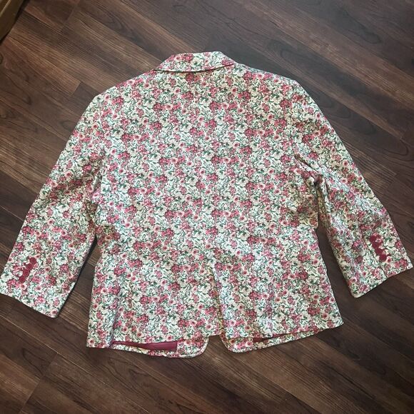 Talbots Blazer Size 16 Floral Pink 3/4 Sleeve Lined Button Front Collar - Picture 4 of 12